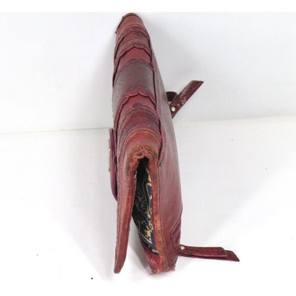 Vintage Fossil Key Scalloped Striped Leather Bifold Long Wallet Burgundy Rare - Picture 3 of 6